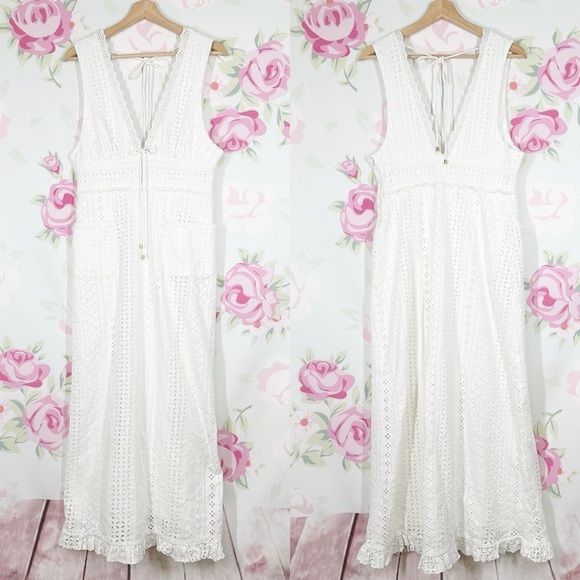 Free People Dresses & Skirts - NEW Free People Running Through My Mind Midi Ivory Floral Eyelet Dress L